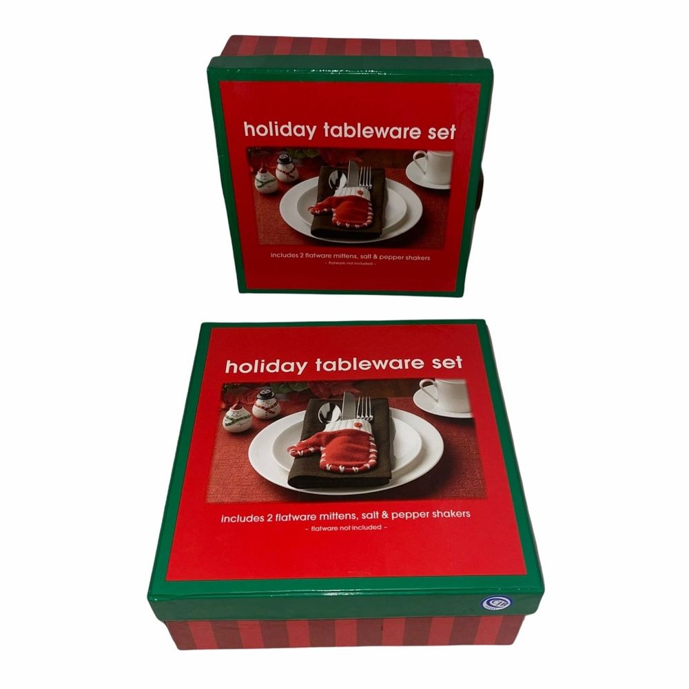 CIB Holiday Tableware Set 4 Flatware Mittens & 2 Sets Salt Pepper Shakers